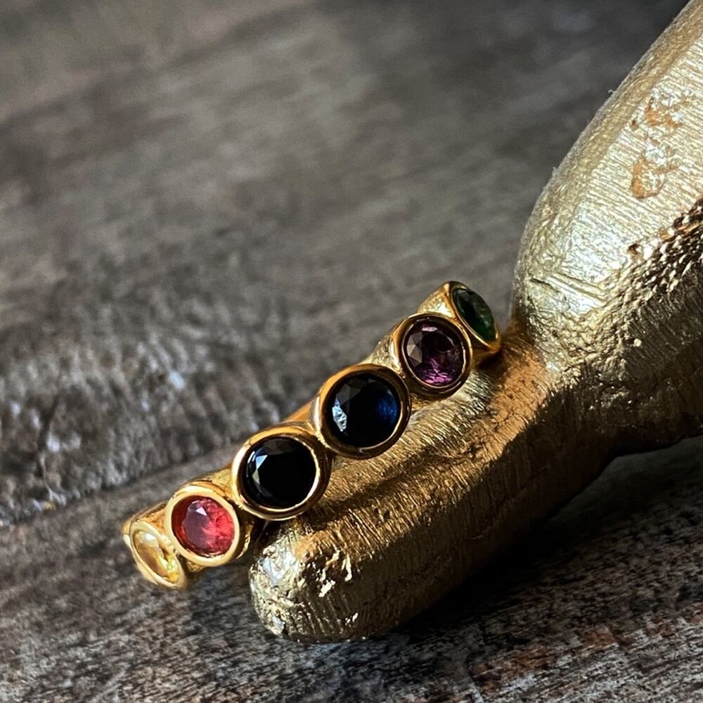 New Gold Mixed Gemstone Statement Ring - image 1